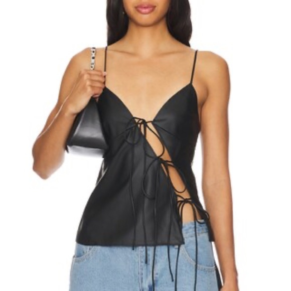 Lioness Black Asymmetrical Tie Front Camisole